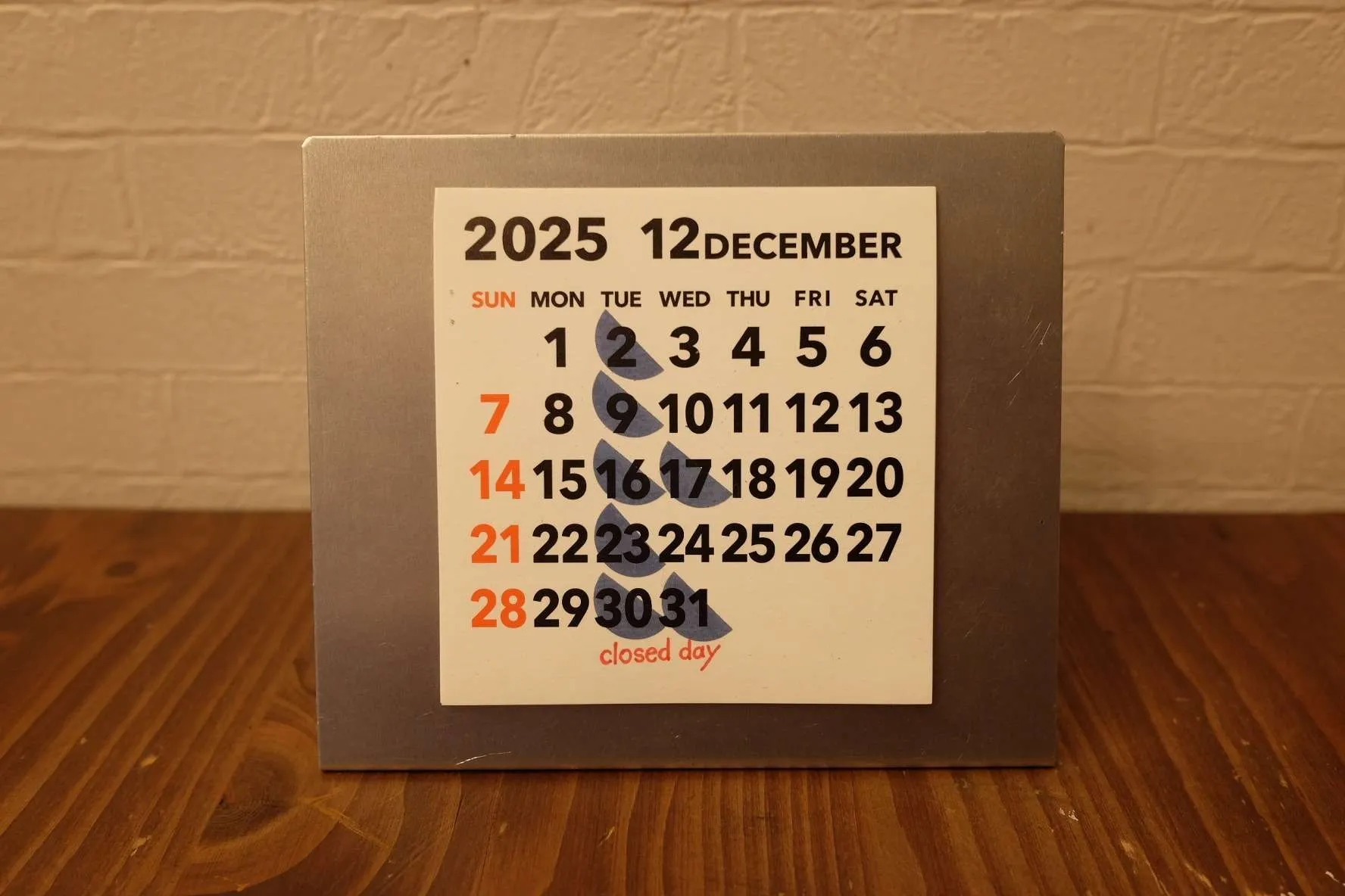 ～2025年12月 店休日のご案内～