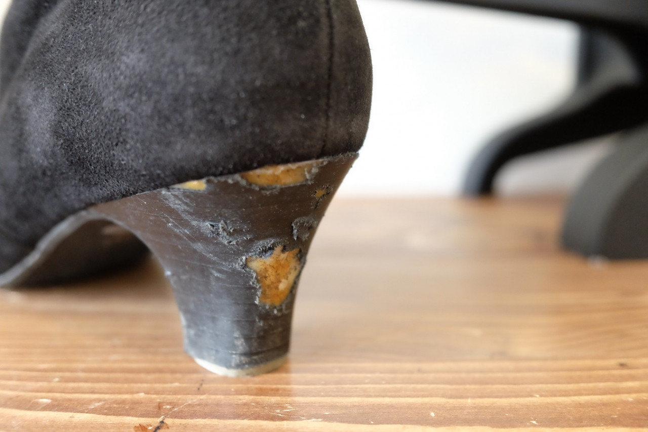 婦人靴 スタックヒールの巻革交換